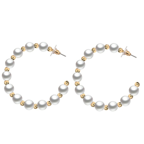 **ELOISE* Pearl x Gold Fashion Hoop Earrings - Picture 1 of 6